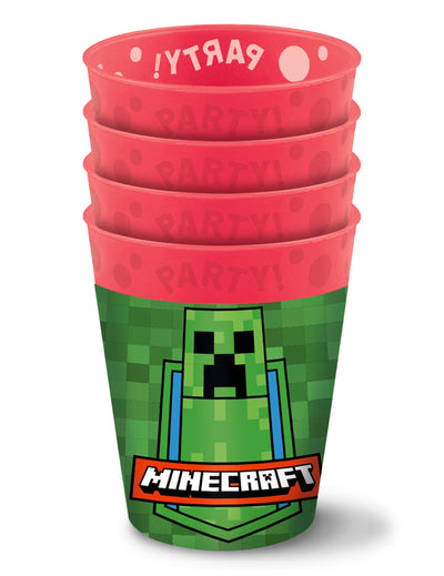4 Gobelets réutilisables Minecraft pour enfant vert et rouge avec motif Creeper