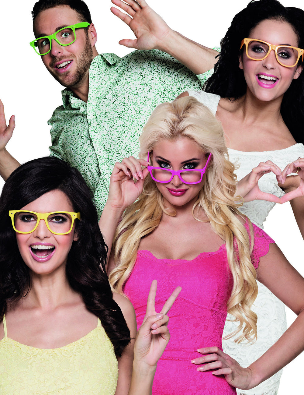 4 lunettes fluo pour adulte multicolores vert orange jaune et rose
