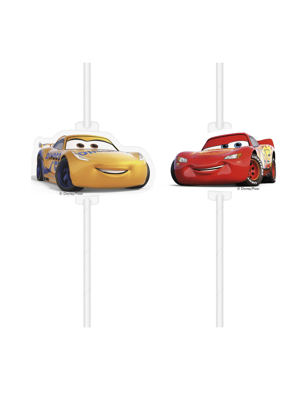 Pailles médaillon en carton Cars 3 pour enfant rouges et jaunes