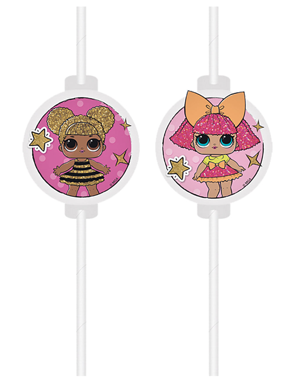Pailles médaillon LOL™ pour enfant rose et blanc avec médaillons illustrés