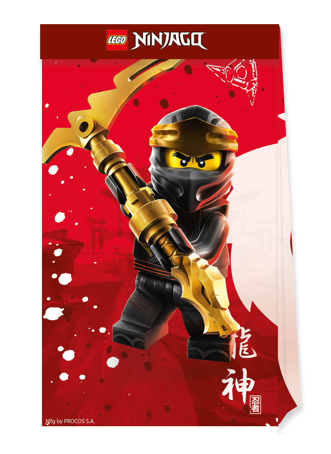 Petits sacs de fête en papier FSC Lego Ninjago pour enfant rouges avec ninja Cole