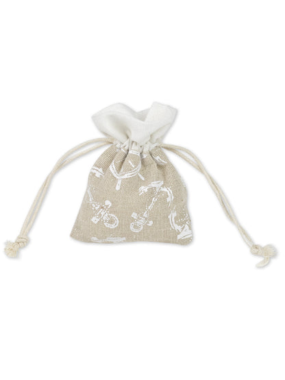 Pochon en lin thème marin pour fête blanc avec ancre et gouvernail