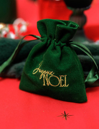 4 saquinhos de veludo verde escuro e dourado Feliz Natal 9,5 x 11,5 cm