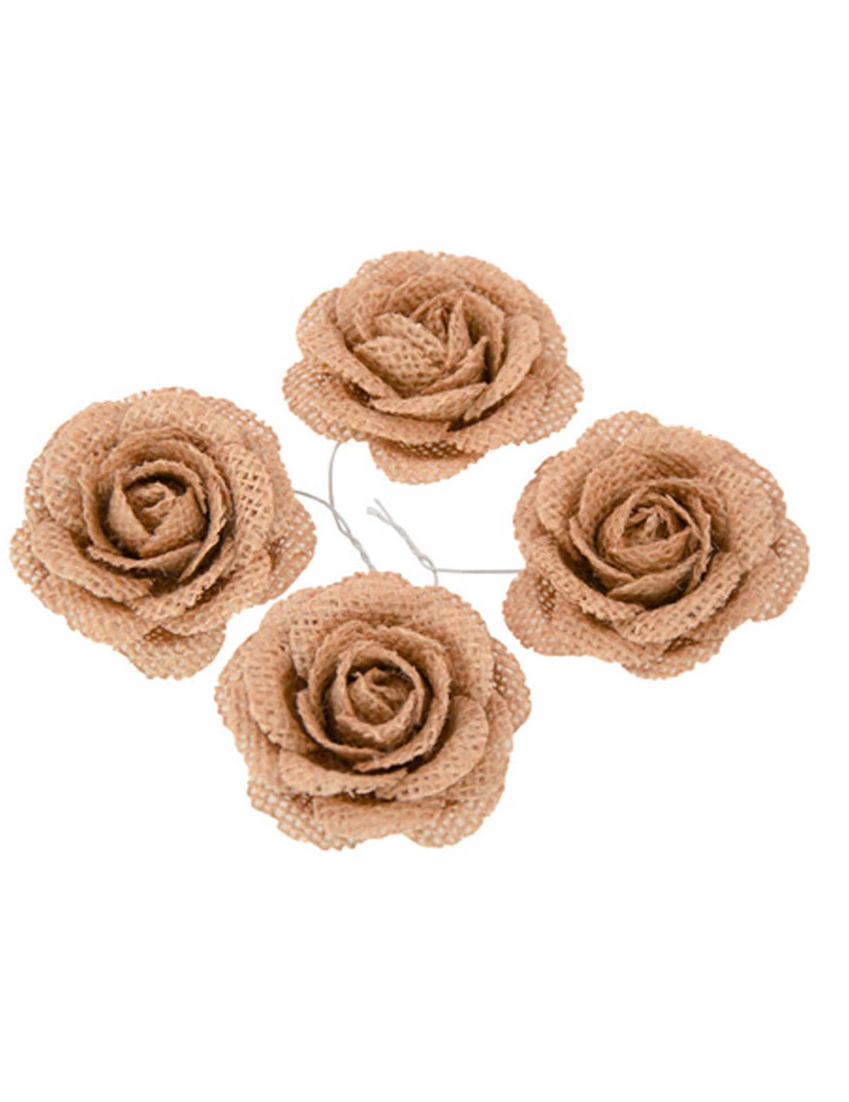4 rosas em juta para casamento campestre bege natural