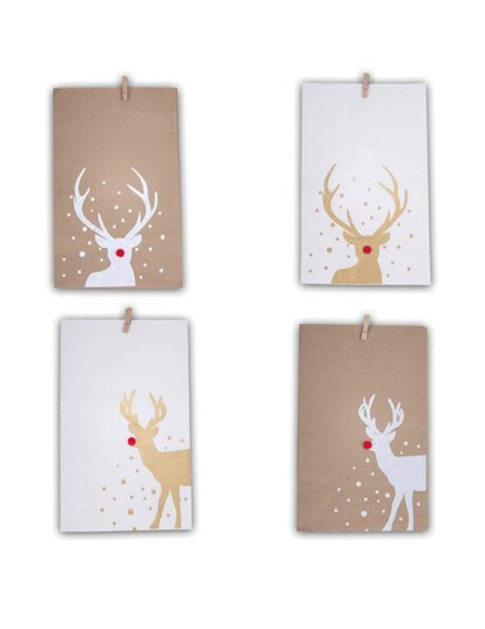 Grande plano da versão kraft dos saquinhos de papel Rudolph renas para natal