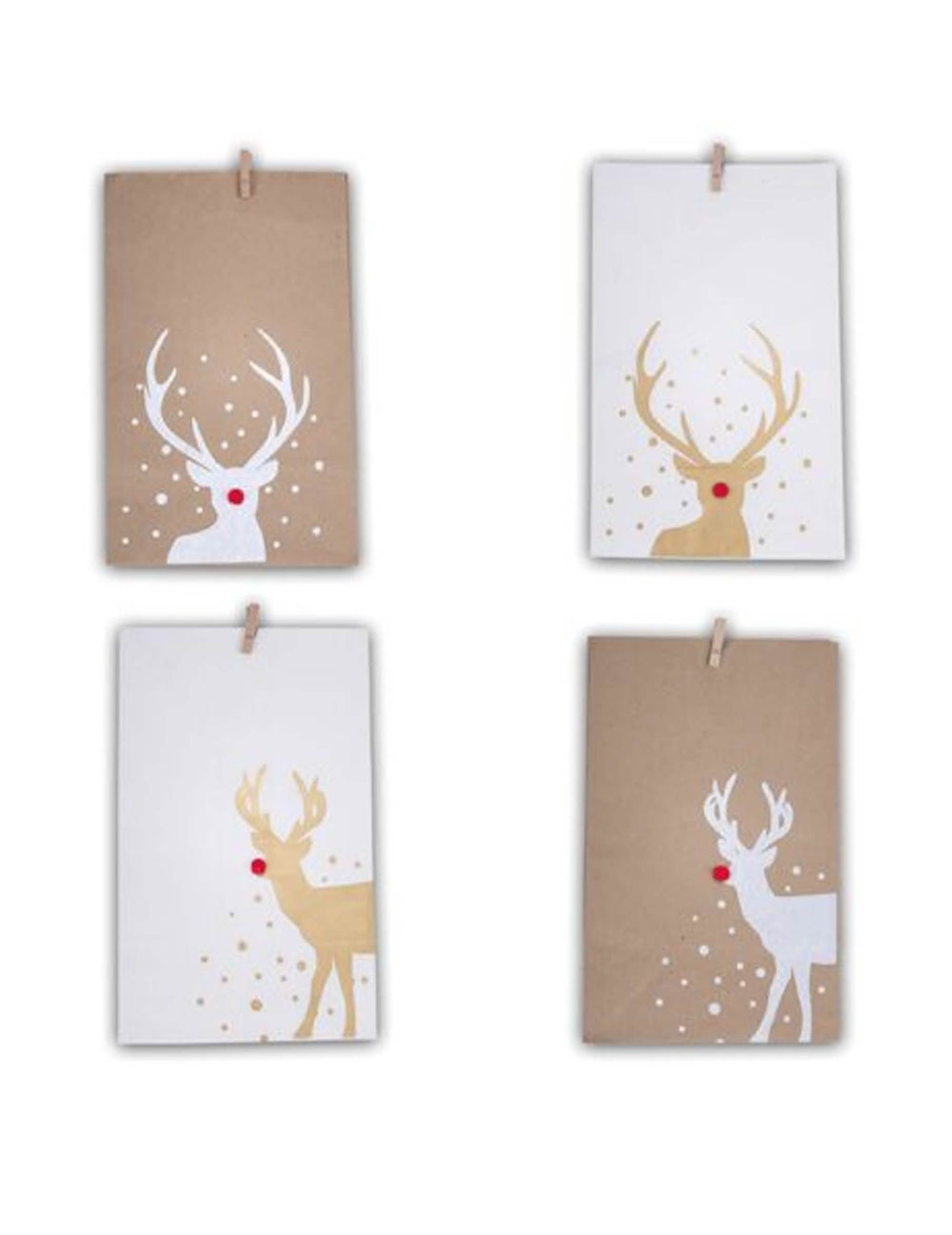 Grande plano da versão kraft dos saquinhos de papel Rudolph renas para natal