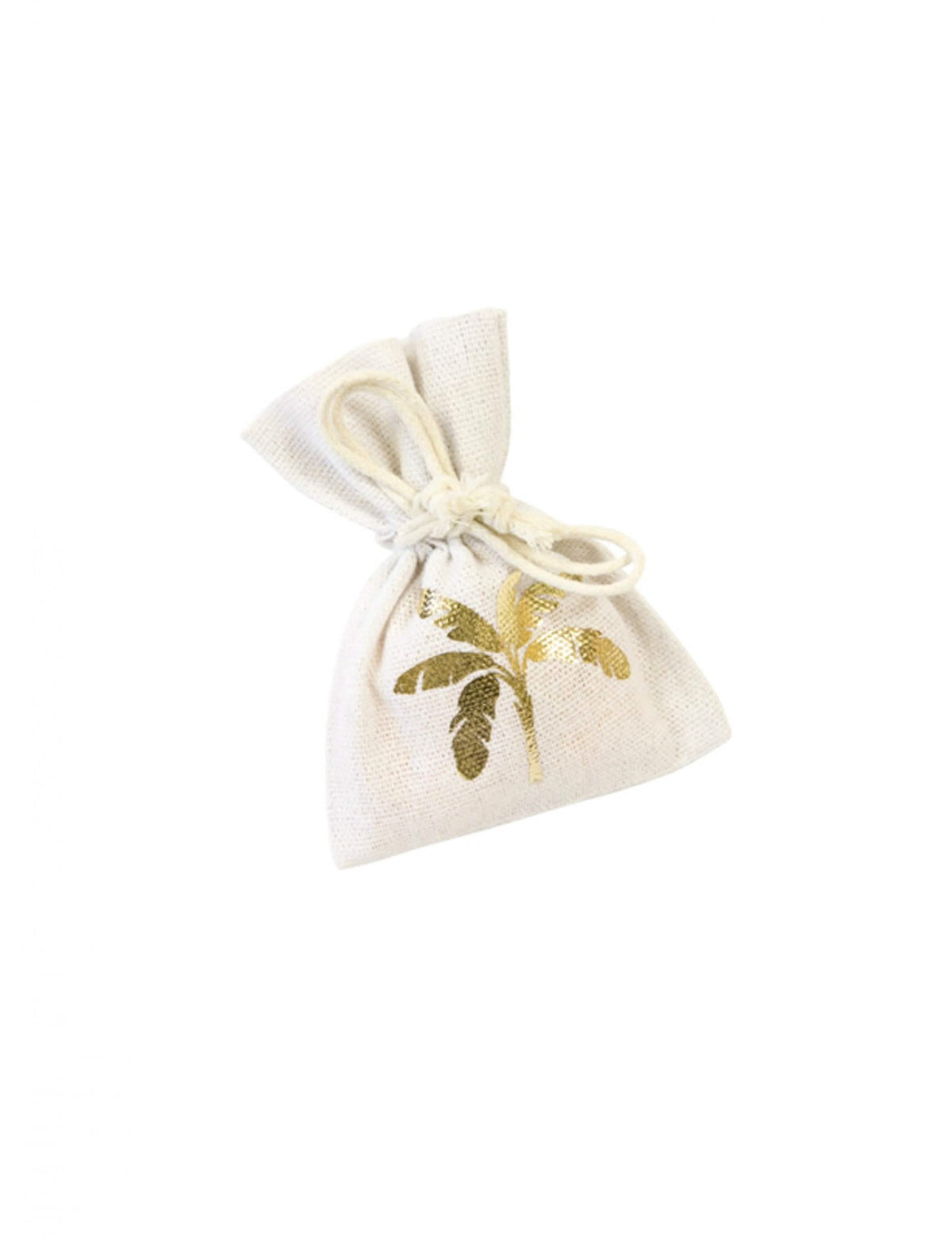 Saquinhos em tecido de palmeira metálica para amêndoas, creme e dourado