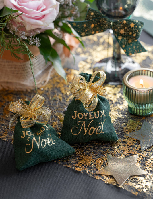 4 saquinhos de Natal Cintilante verde abeto 7,5 x 10 cm