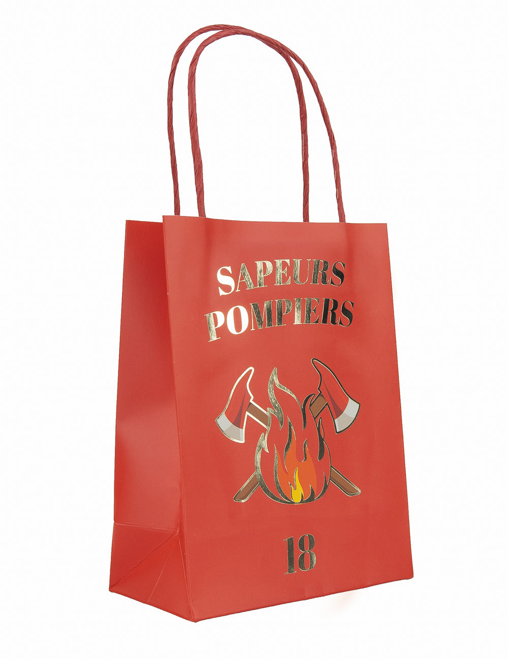 Sac cadeau en papier Pompier rouge avec logo Sapeurs Pompiers