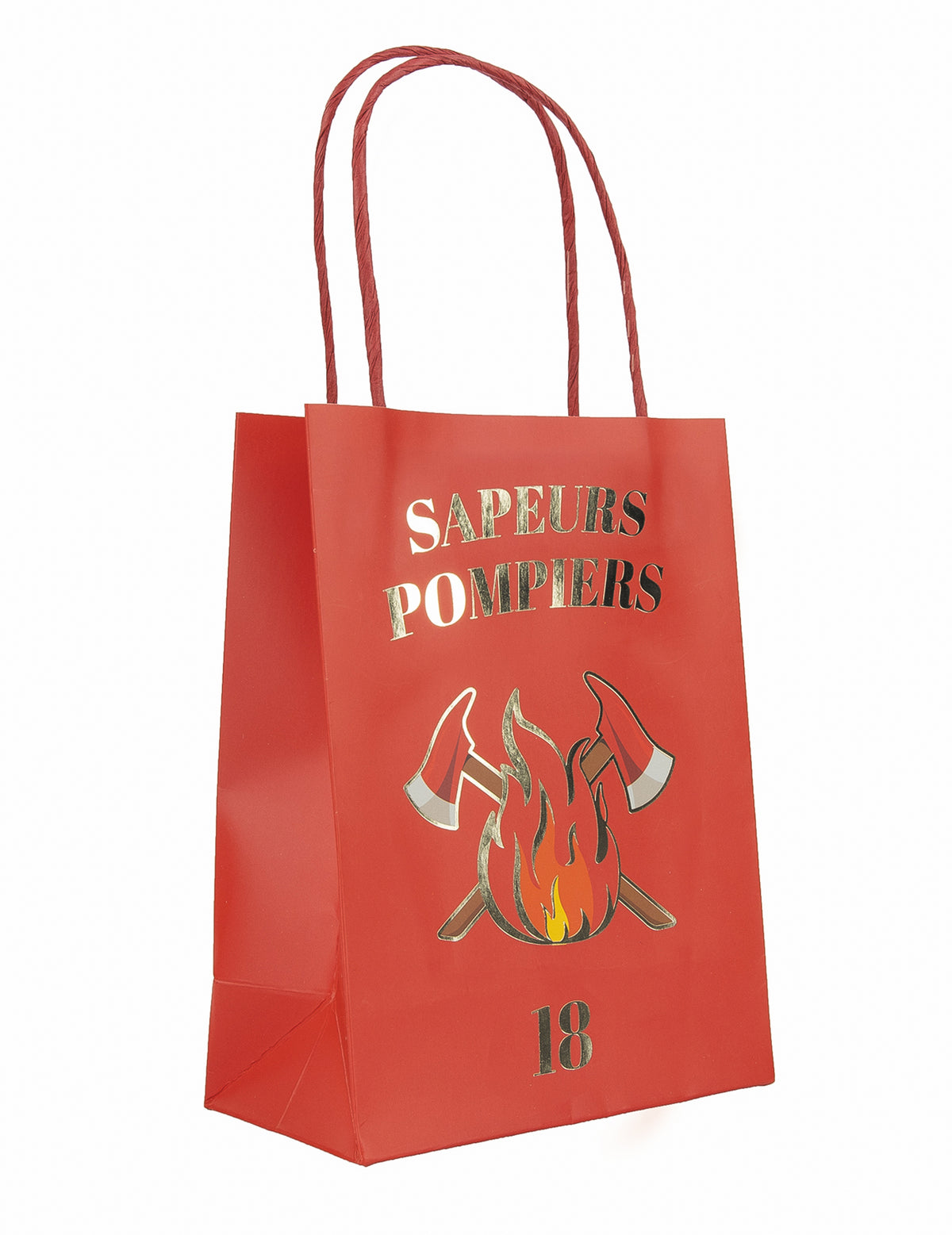 Sac cadeau en papier Pompier rouge avec logo Sapeurs Pompiers