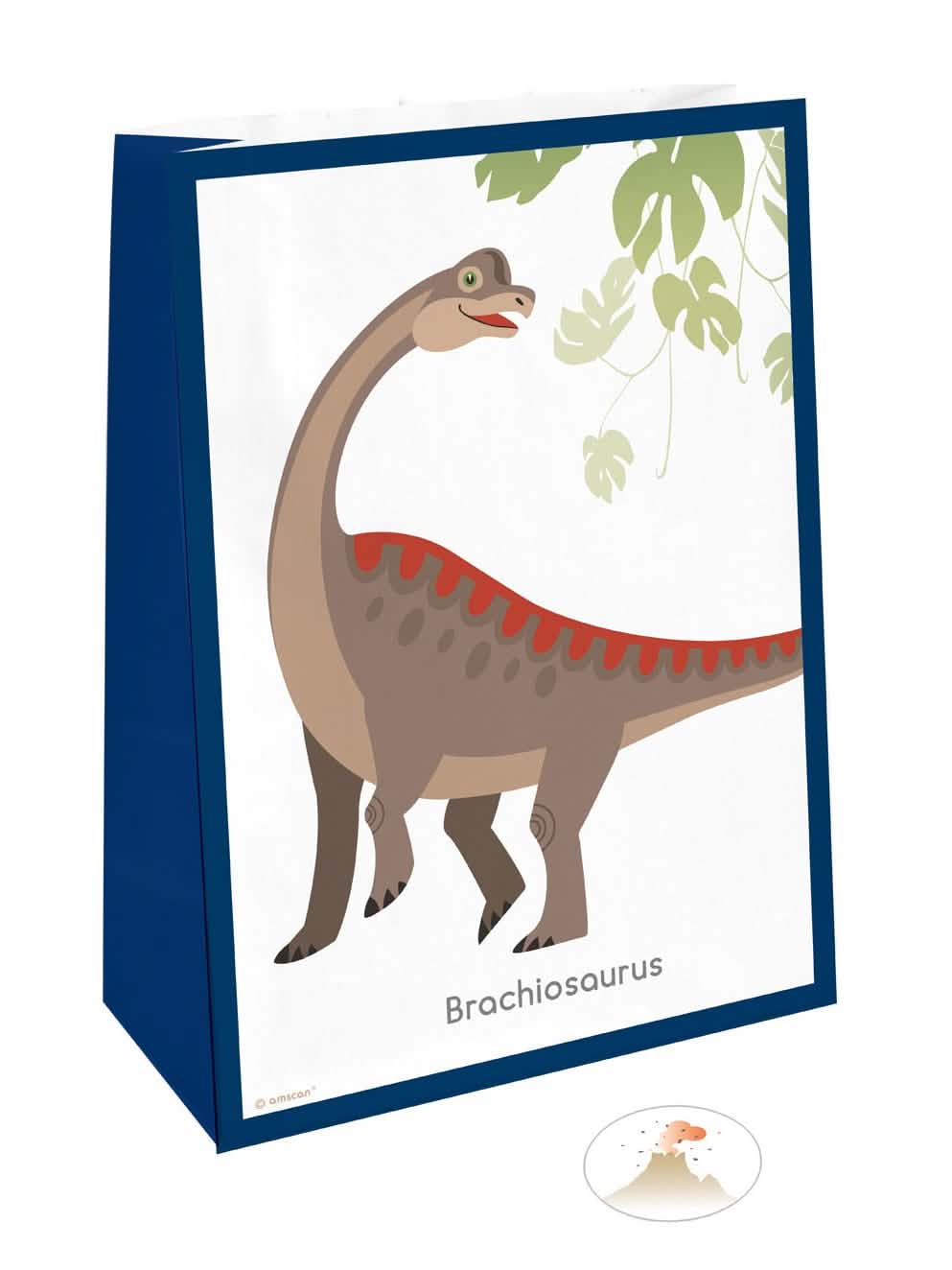 sacos de prenda dinossauros Brachiosaurus azul com autocolantes em papel