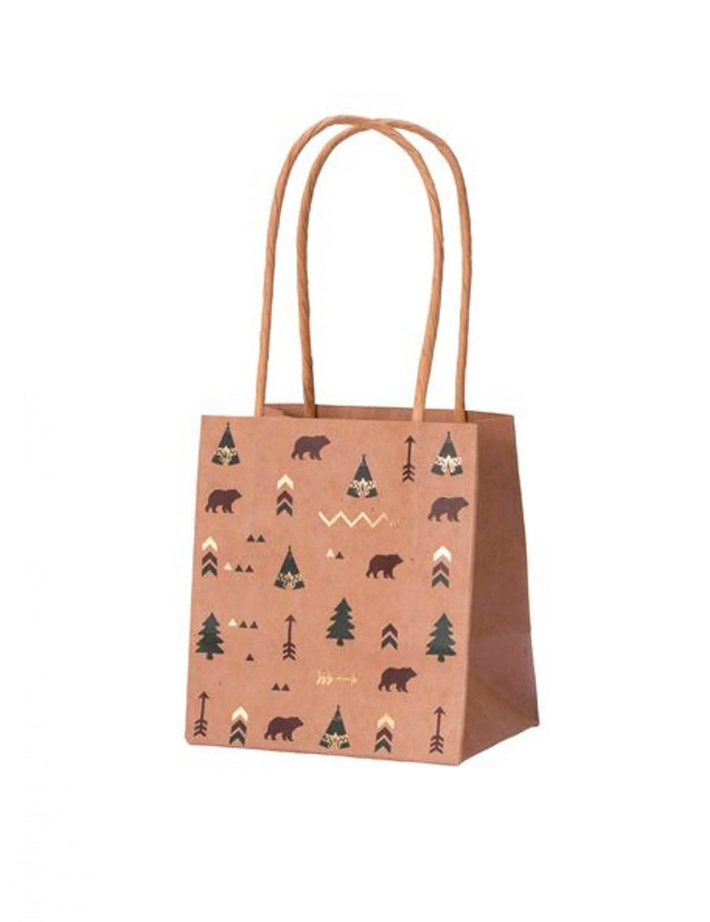 sacos de prenda indian forest tema tipi kraft verde castanho e douradura