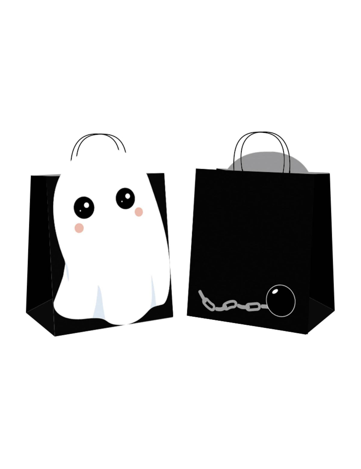 Sacos de papel para caça aos rebuçados Sweety Ghost para halloween pretos com fantasma em relevo