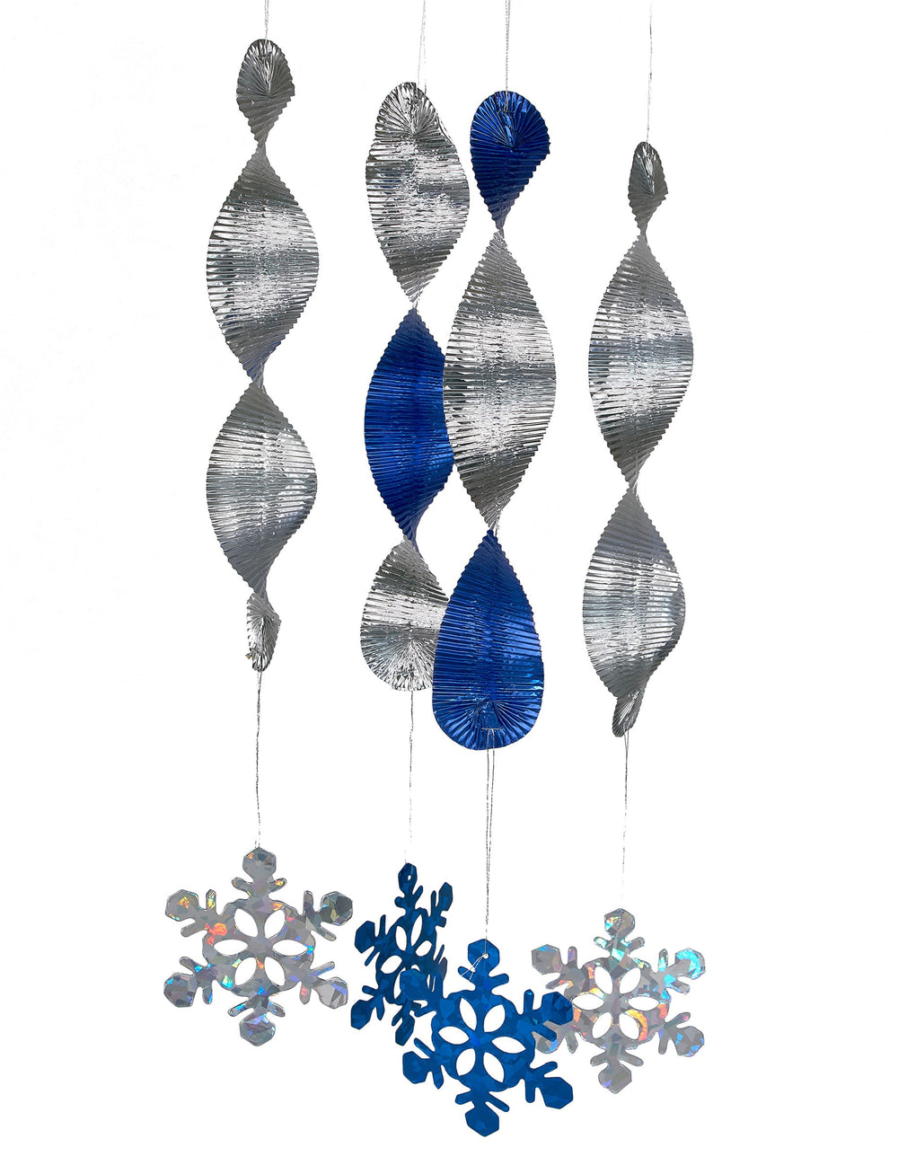 Suspensions spirales flocons de neige pour fête bleu et argent