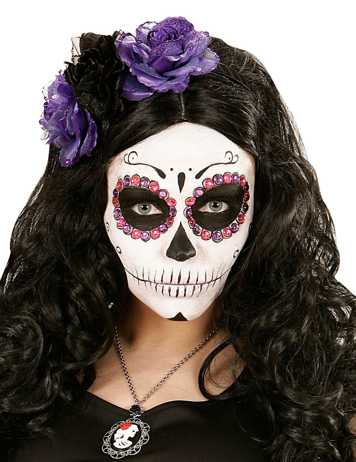 40 Strass Dia de los muertos para adulto violetas e rosas