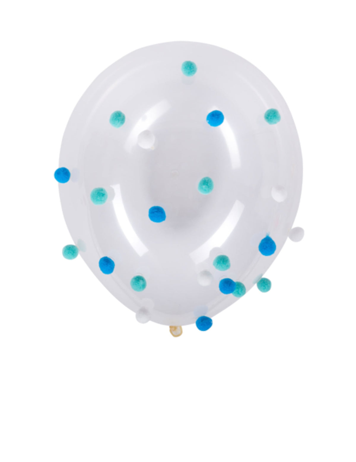 Ballon pompon pour anniversaire transparent bleu et blanc