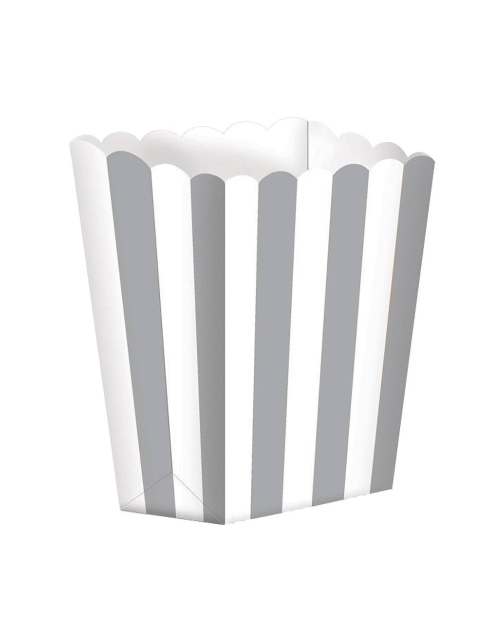Caixas de cartão para pipocas para festa de cinema prateado e branco às riscas