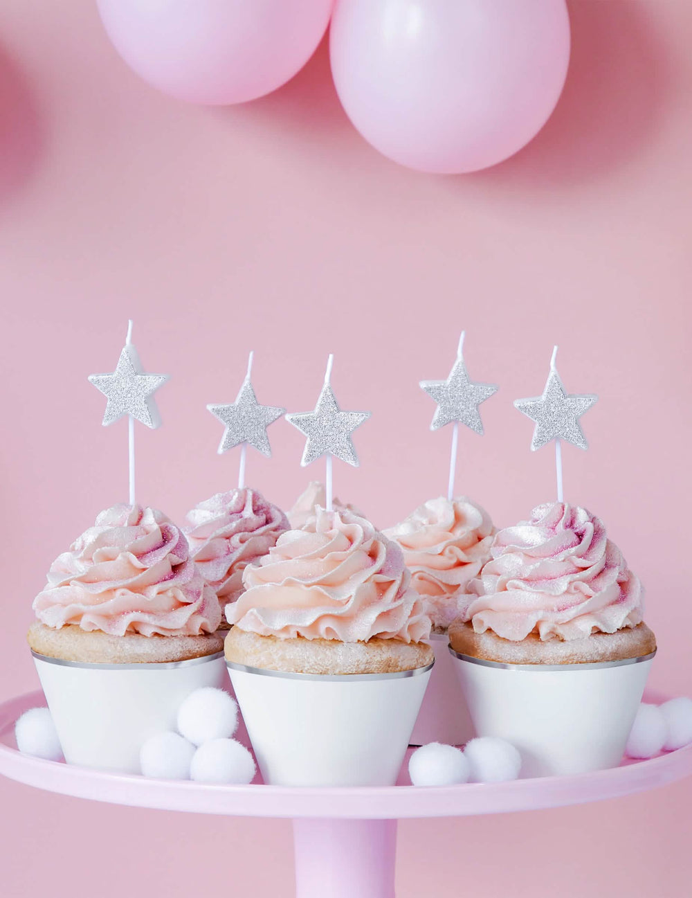 velas d'aniversário em espeto estrelas para festa prateadas com brilho