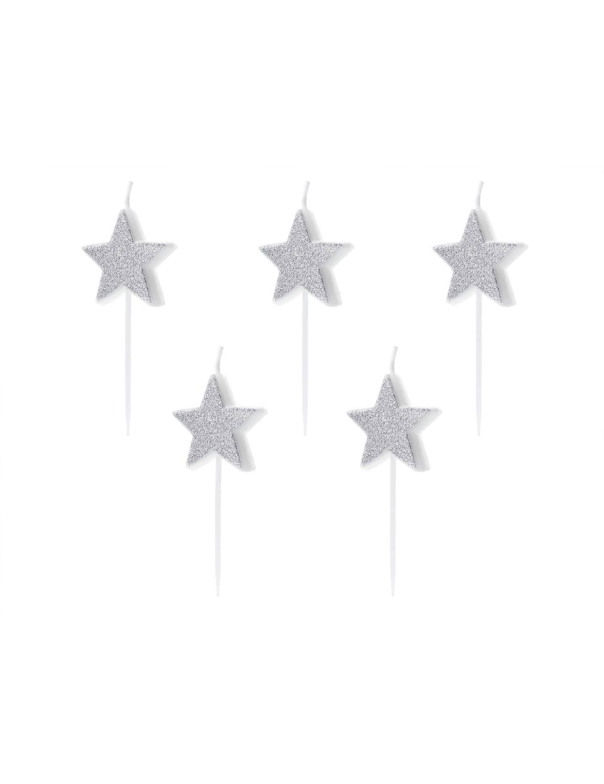 velas de aniversário em palito estrelas para festa prateadas com brilhantes