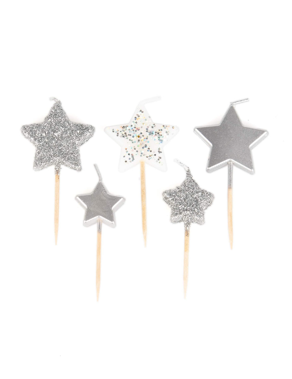velas estrelas em palito degradé prateado e com purpurina