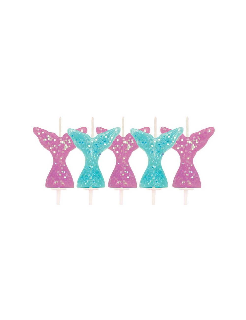Bougies queue de sirène pour fête à paillettes roses et bleues