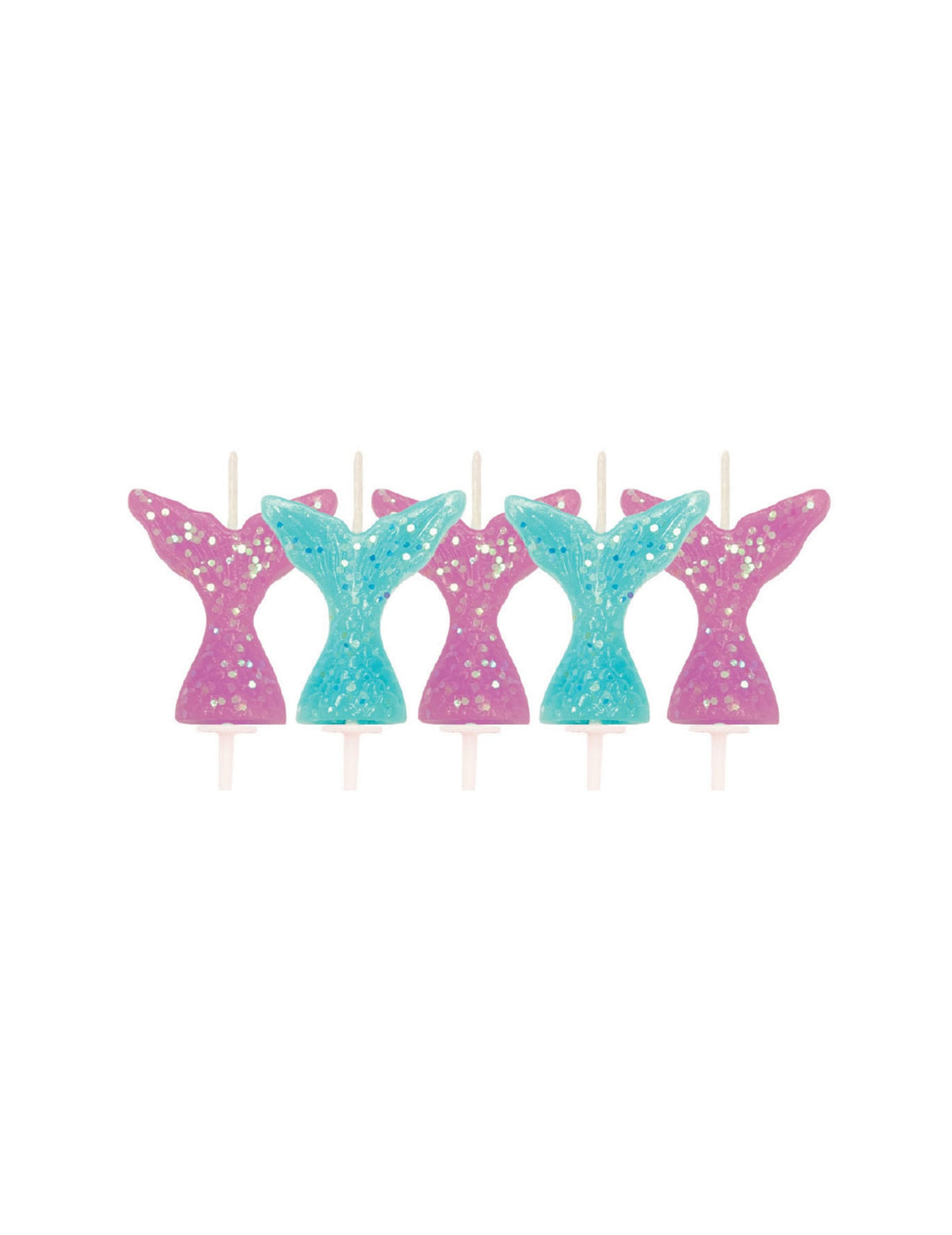 Bougies queue de sirène pour fête à paillettes roses et bleues
