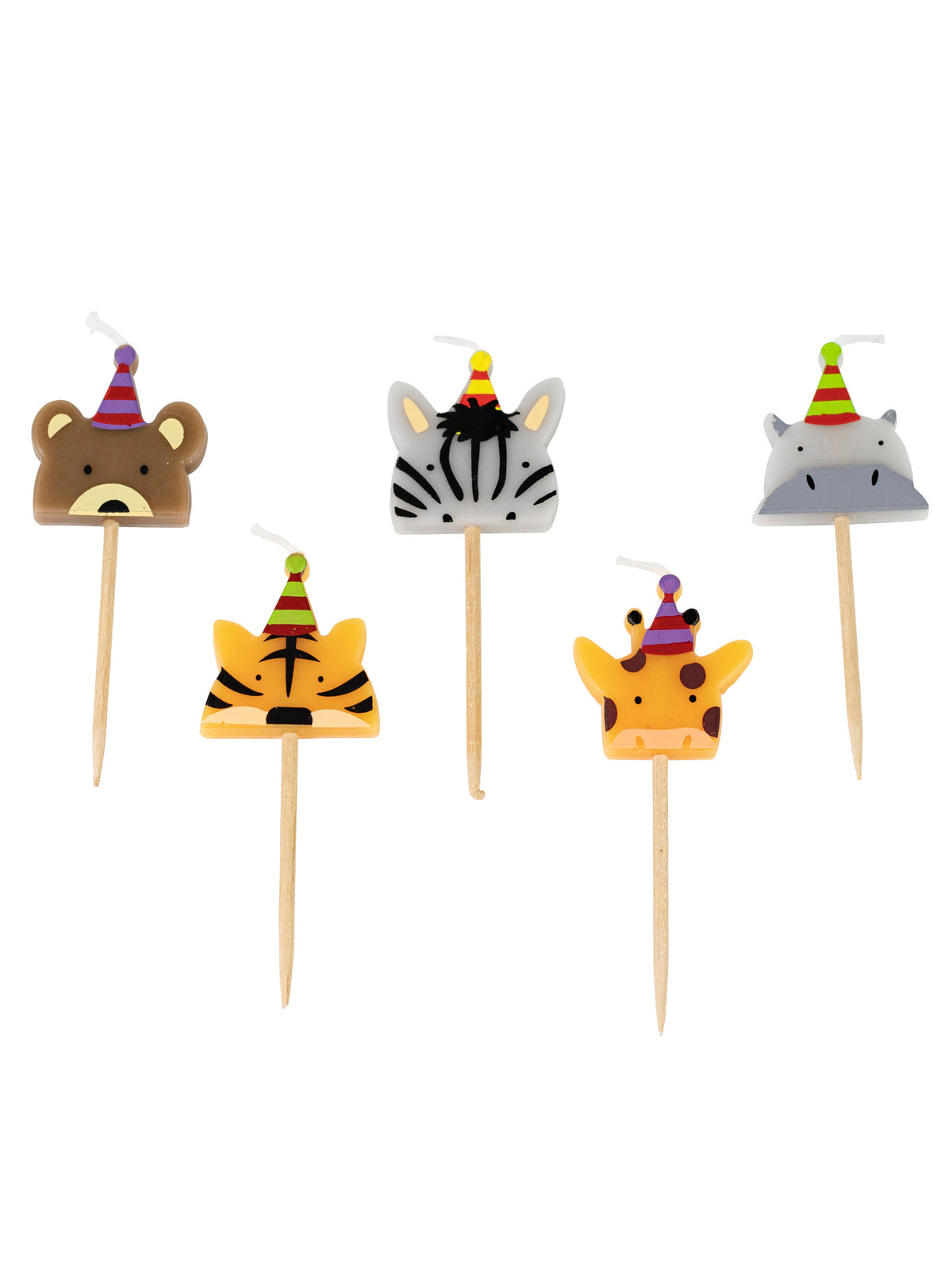Bougies sur pic animaux sauvages multicolores avec ours tigre zèbre girafe et hippopotame