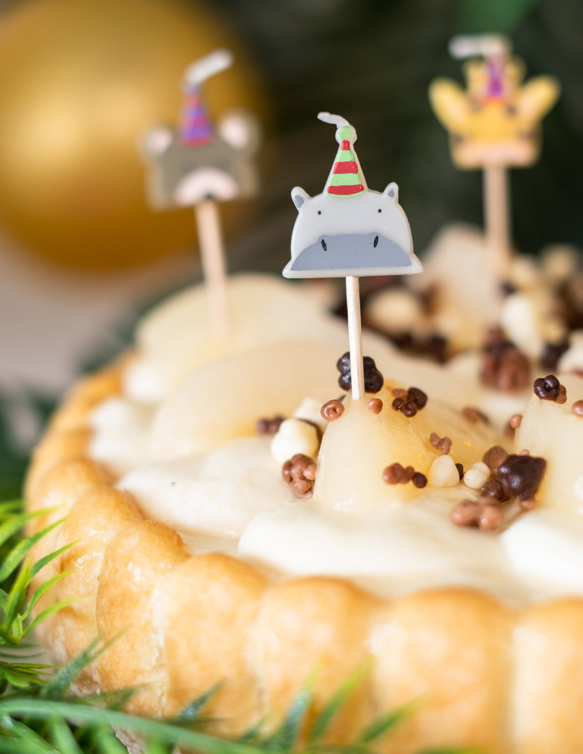 Mise en situation sur un gâteau des bougies sur pic animaux sauvages