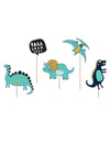 Cake toppers en carton dinosaures pour enfant bleus et jaunes avec bulle de cri
