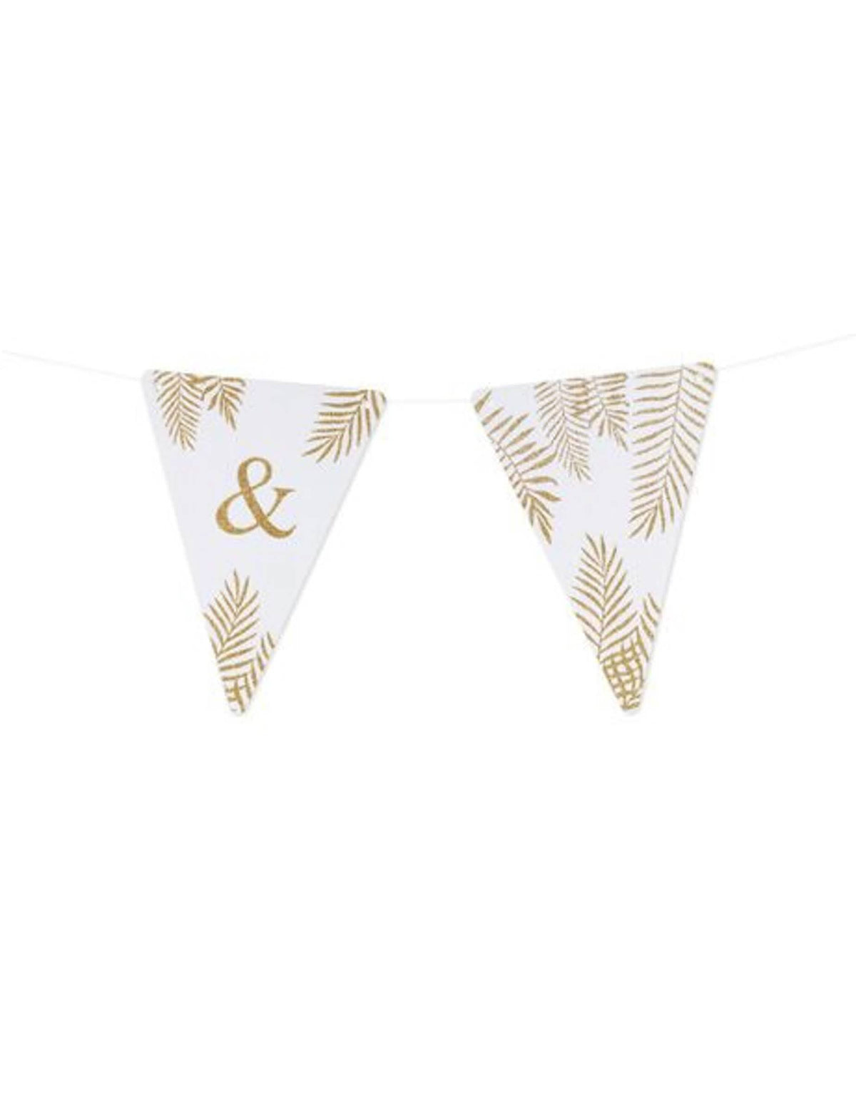 Detalhe do símbolo de e comercial e dos motivos dos fanões com letras, tema fetos branco e brilhantes dourados