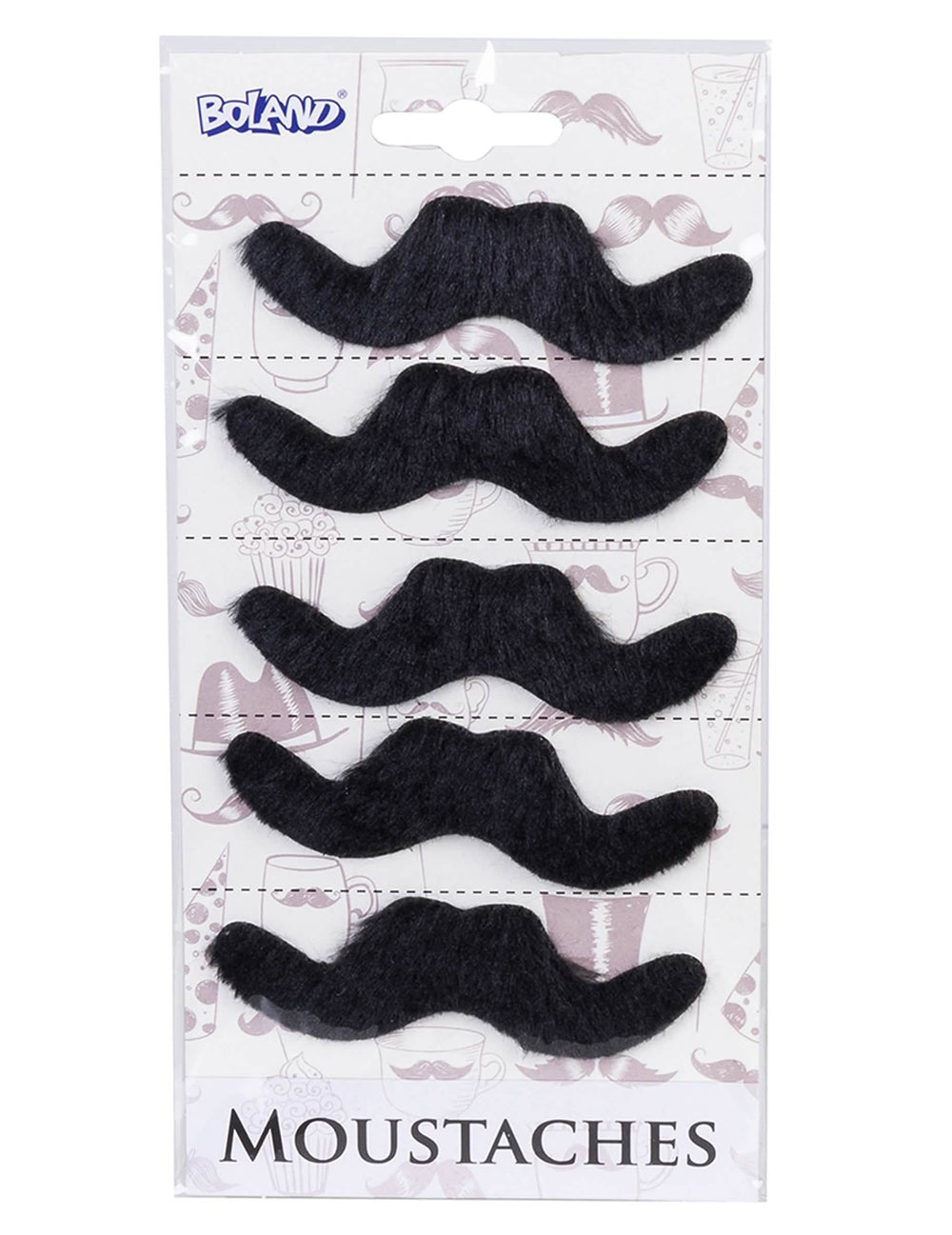 Bigodes adesivos pretos para adulto, lote de 5
