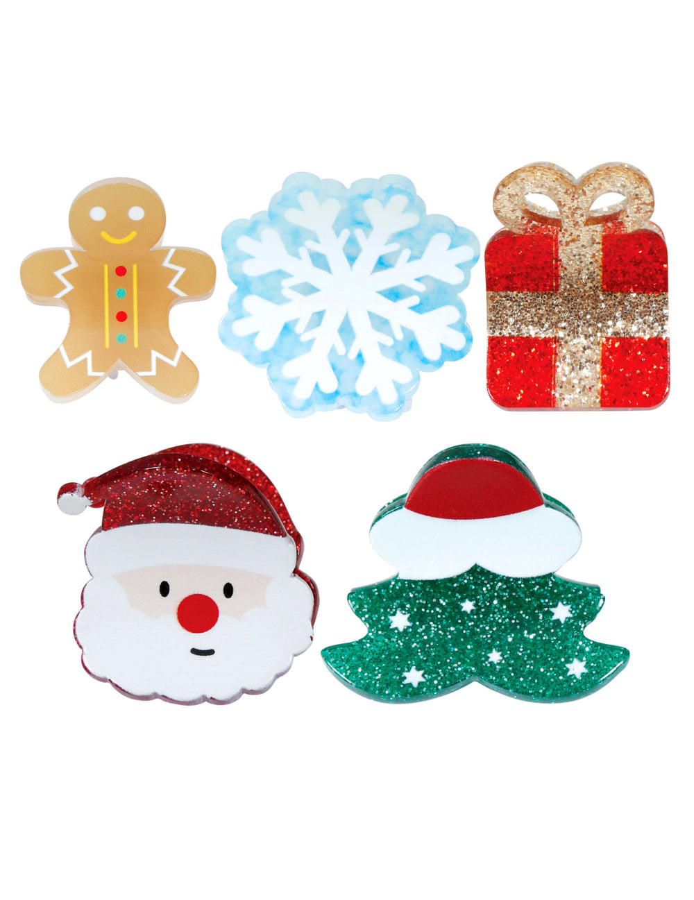 5 Pinces à cheveux de Noël à paillettes avec motifs de Père Noël sapin flocon cadeau et pain d'épices