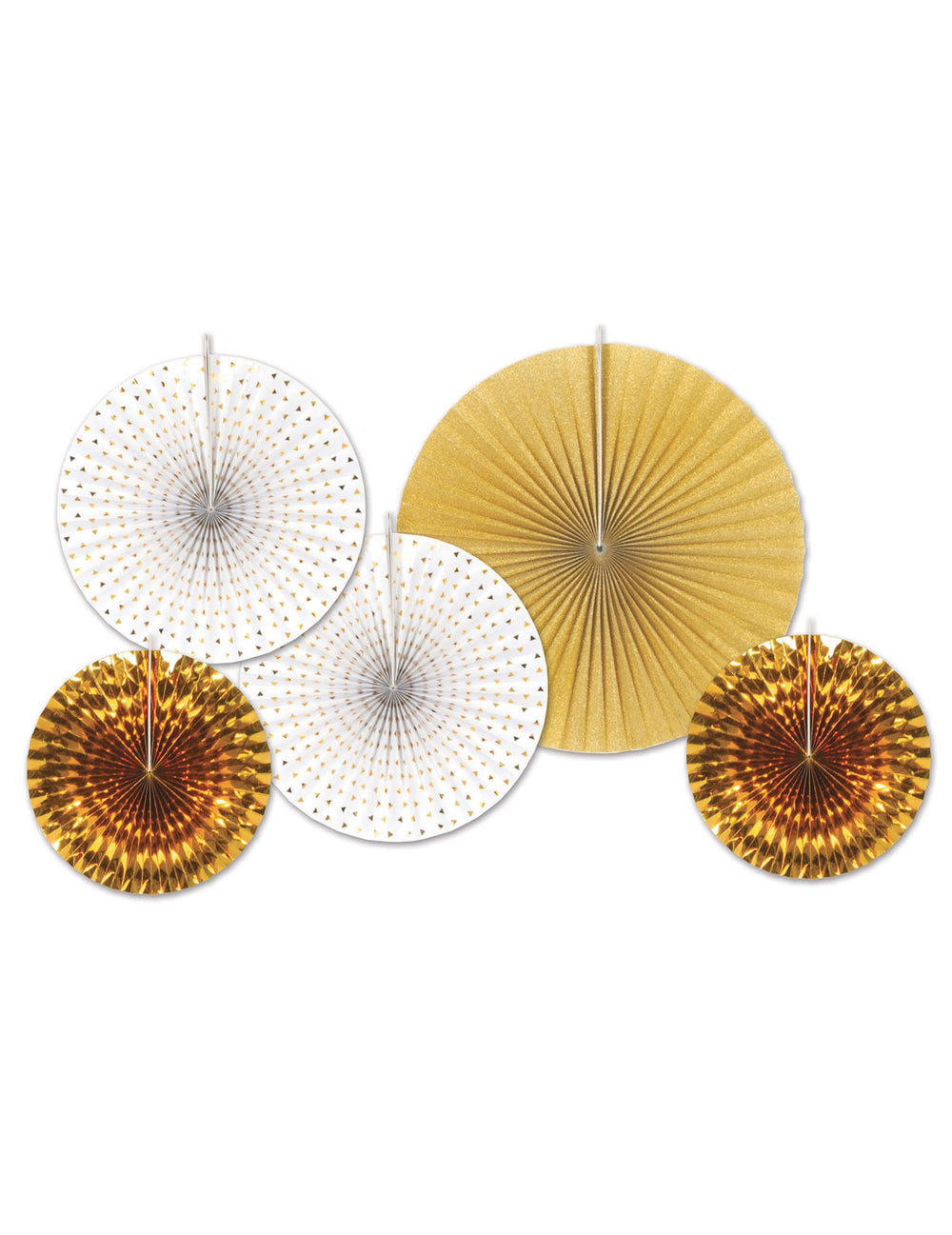 5 rosaces en papier blanches et dorées pour décoration de fête