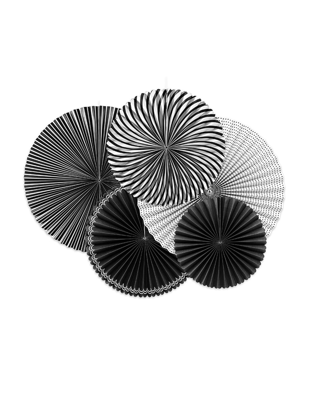 Rosetas de papel para decoração em preto e branco com padrões variados