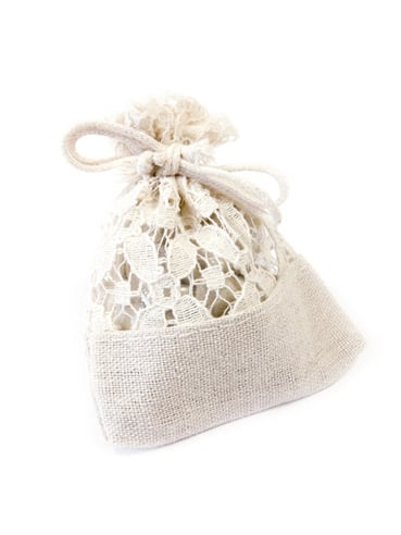 Sachet en lin et dentelle pour dragées couleur naturel