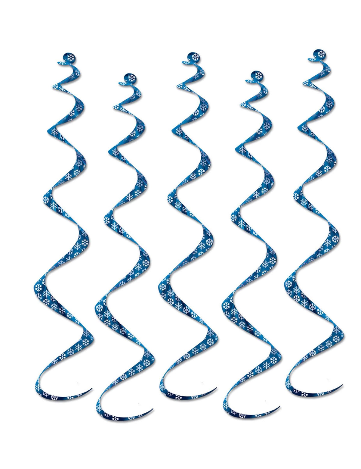Suspensões em espiral com flocos de neve para natal azul e branco