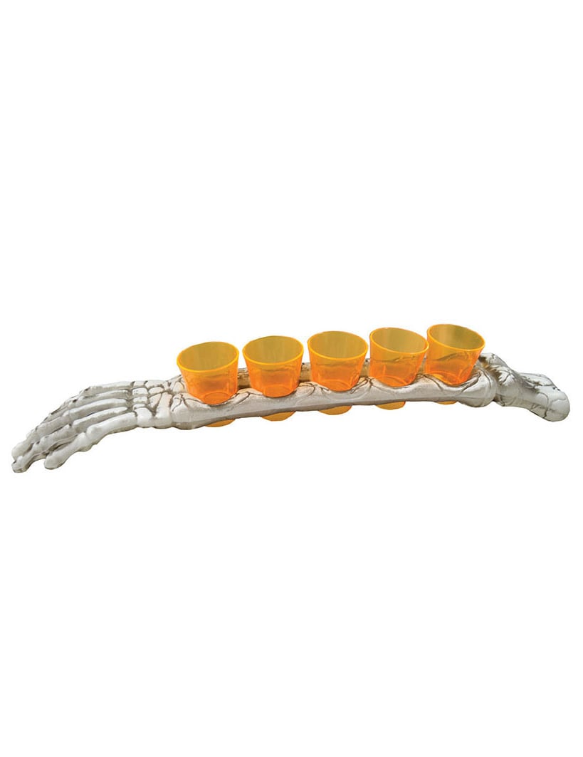 Plateau de 5 verres à shooter Halloween pour adulte avec bras de squelette et gobelets orange