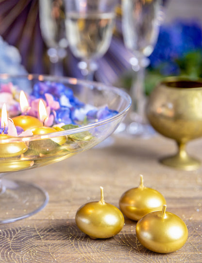 50 velas de disco flutuantes ouro metalizado 40 mm