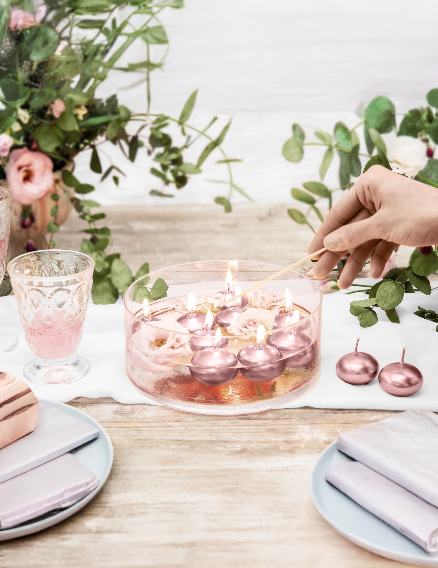 50 velas flutuantes metalizadas ouro rosa 40 mm