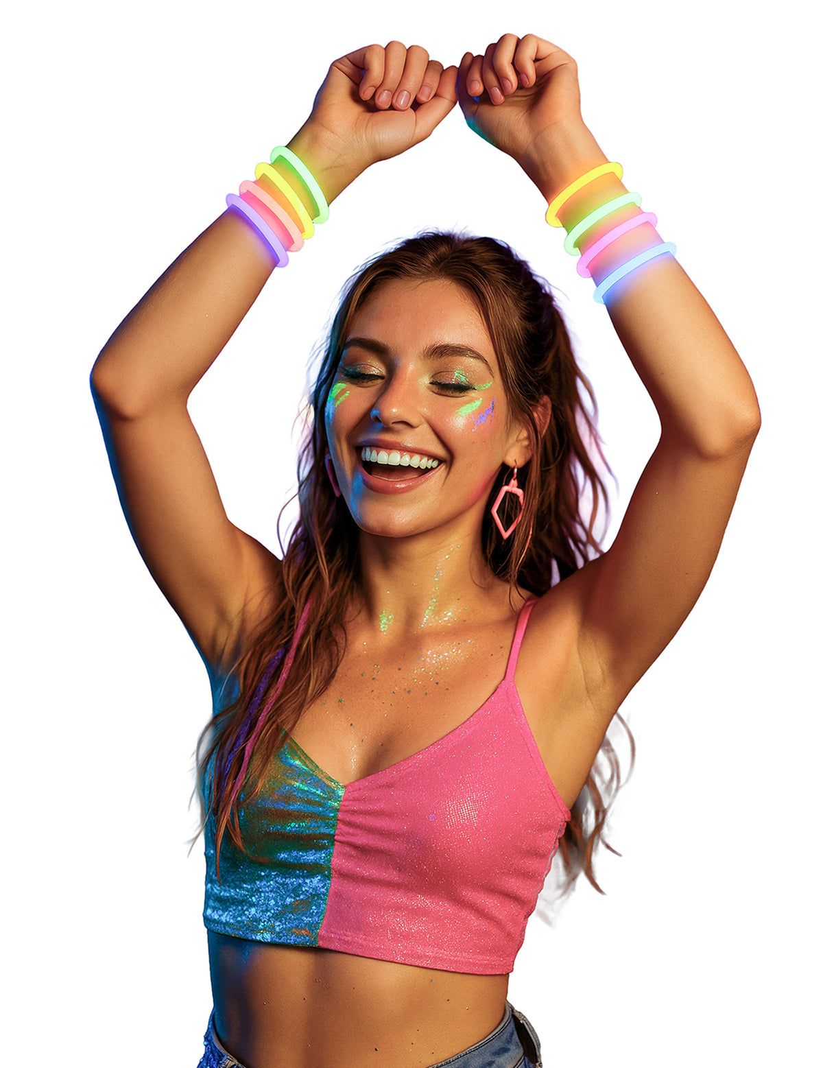 Mise en situation des bracelets phosphorescents néon pour fête