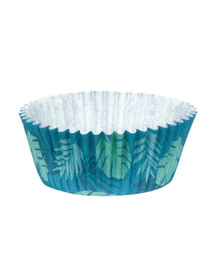 Moule à cupcakes Flamant Tropic en papier bleu et vert à motifs tropicaux