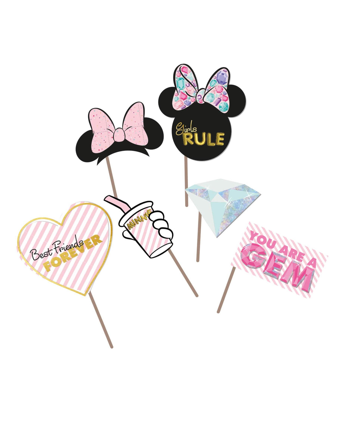 Acessórios para photobooth Minnie para criança cor de rosa e dourado efeito metálico