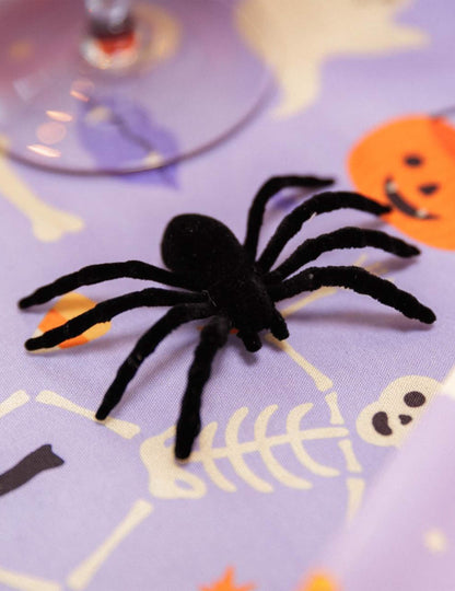 6 aranhas adesivas em veludo preto 7 x 5,5 cm