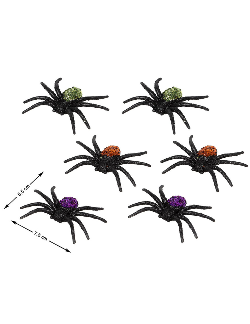 Détail des dimensions des araignées pailletées d'Halloween pour décoration