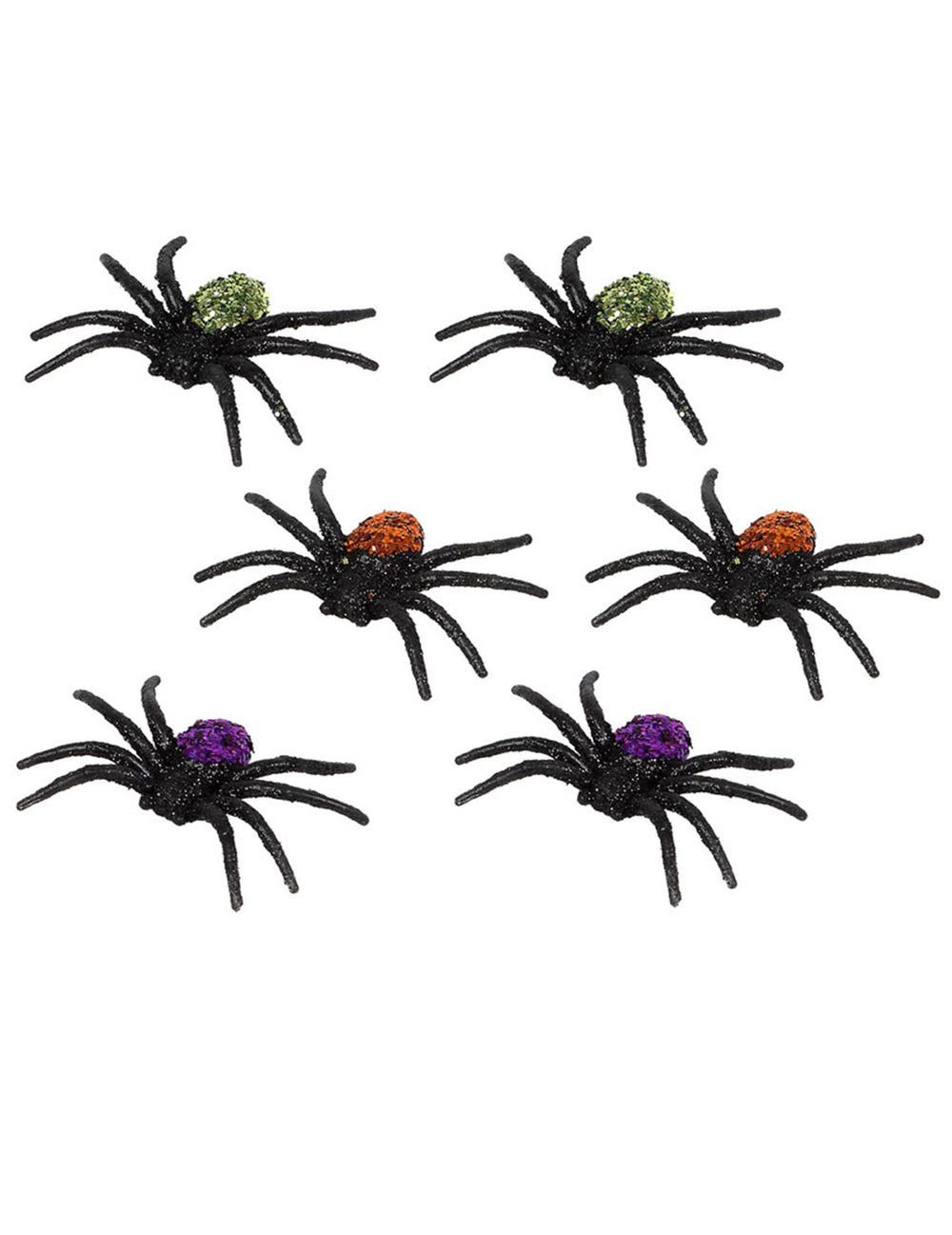 Araignées pailletées d'Halloween pour décoration noires avec dos vert orange et violet