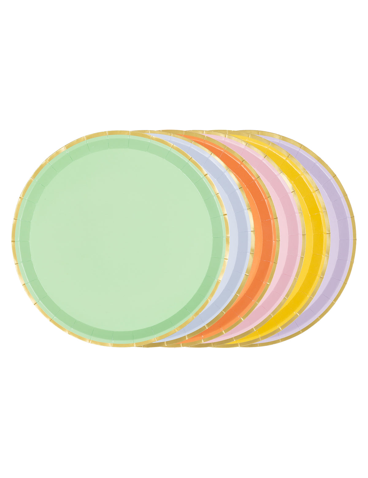 6 Pratos de cartão pastel com rebordo dourado 21 cm