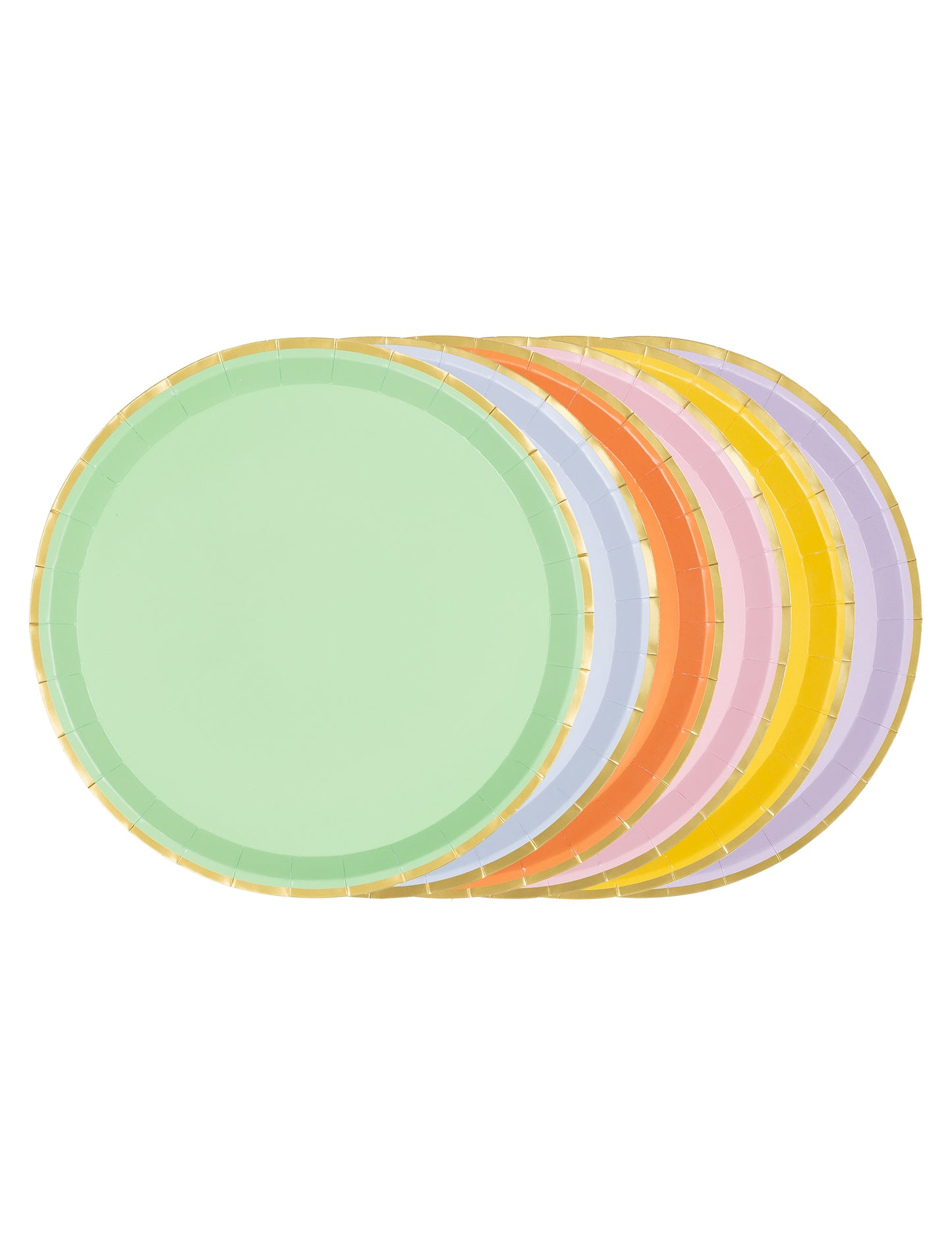 6 Pratos de cartão pastel com rebordo dourado 21 cm