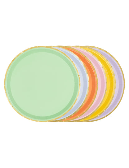 6 Pratos de cartão pastel com rebordo dourado 21 cm