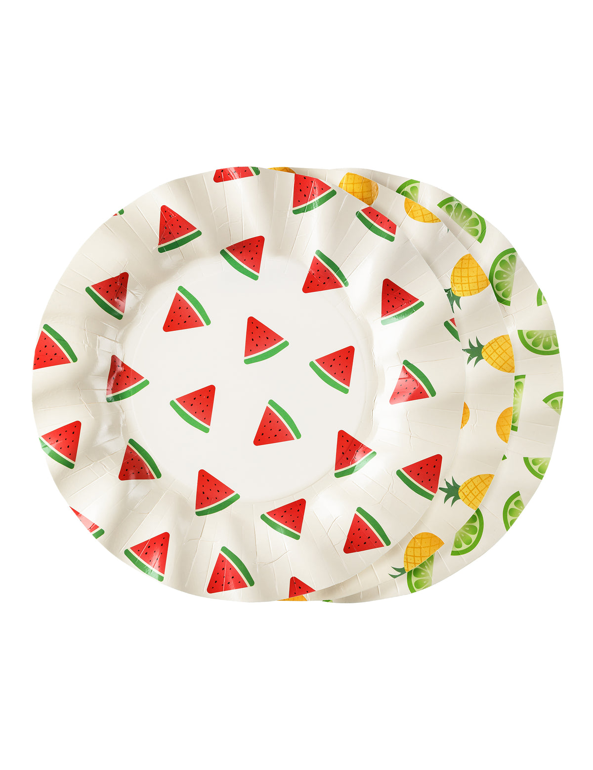 6 Pratos de cartão frutas melancia, limão, ananás 20,5 cm