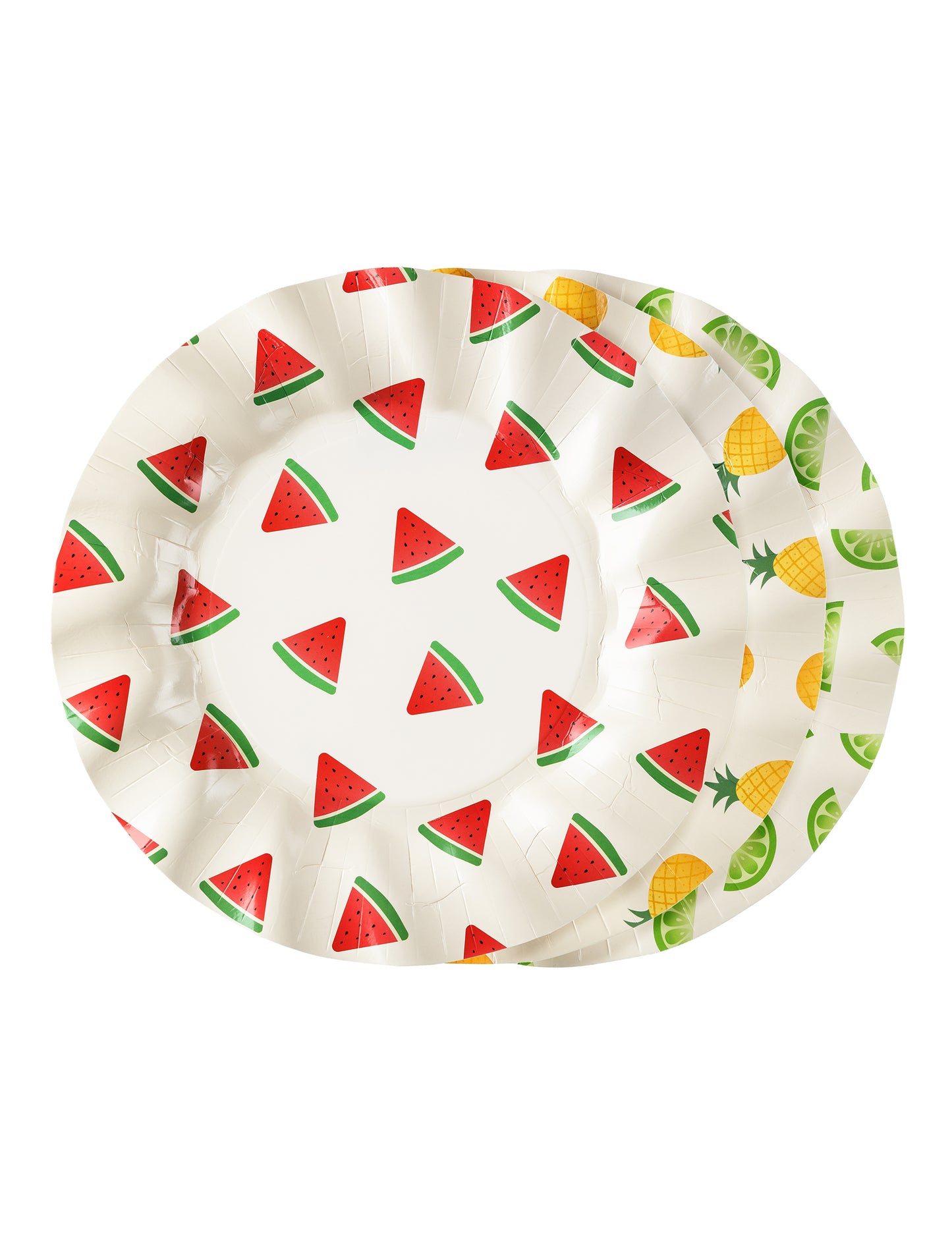 6 Pratos de cartão frutas melancia, limão, ananás 20,5 cm